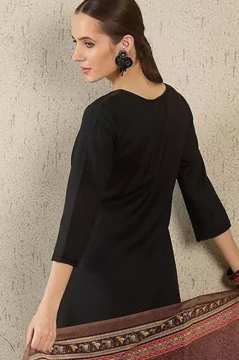 V-Neck A-Line Kurta With Trousers & Dupatta