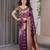 Wine elegant zari woven banarasi silk sarees with attached blouse