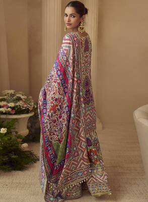 Multicolor crepe silk blend printed kurta palazzo suit with dupatta 2