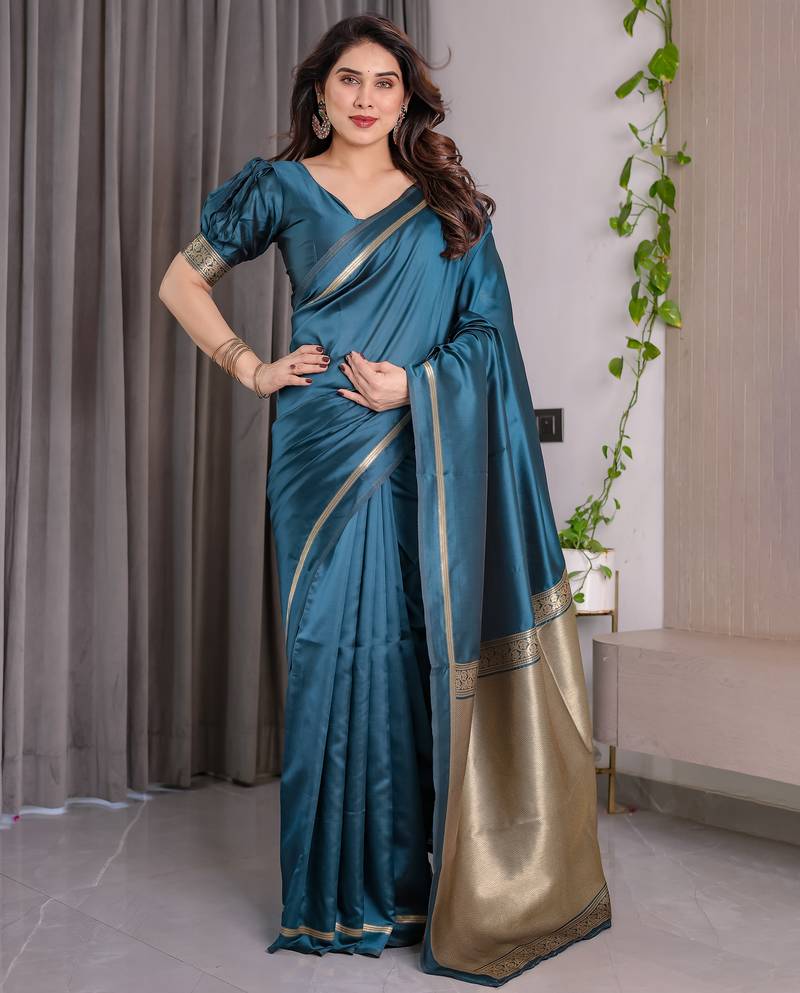 Rama elegant zari woven banarasi silk sarees with attached blouse