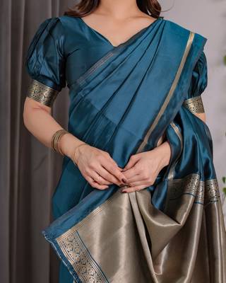 Rama elegant zari woven banarasi silk sarees with attached blouse 5