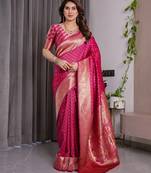 Pink elegant zari woven banarasi silk sarees with attached blouse