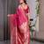 Pink elegant zari woven banarasi silk sarees with attached blouse
