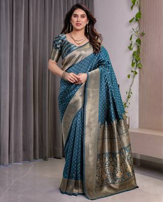 Rama elegant zari woven banarasi silk sarees with attached blouse 1