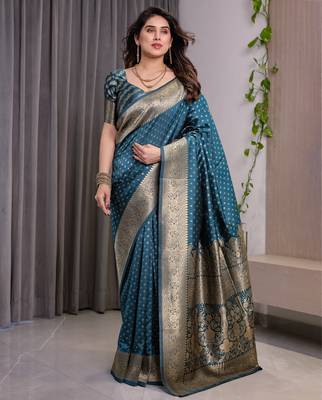 Rama elegant zari woven banarasi silk sarees with attached blouse 3