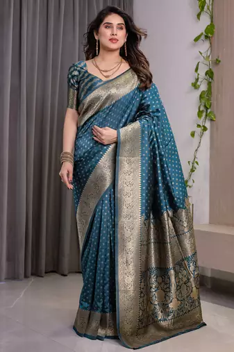 Rama elegant zari woven banarasi silk sarees with attached blouse