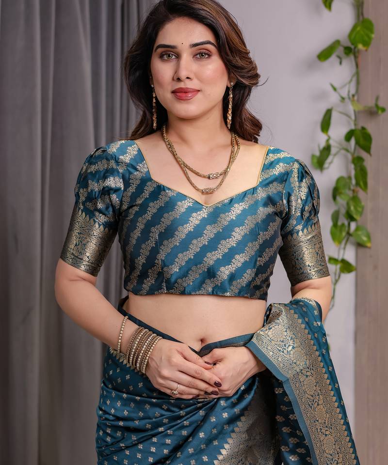 Rama elegant zari woven banarasi silk sarees with attached blouse