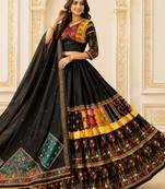 Black Digital Print Mirror Work Navratri Lehenga Choli