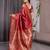 Red elegant zari woven banarasi silk sarees with attached blouse