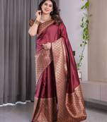 Maroon elegant zari woven banarasi silk sarees with attached blouse