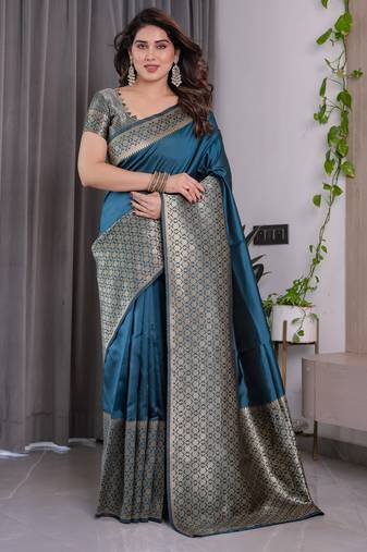 Rama elegant zari woven banarasi silk sarees with attached blouse