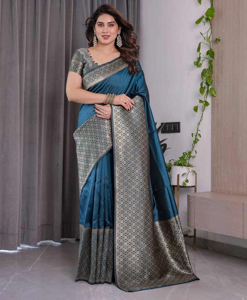 Rama elegant zari woven banarasi silk sarees with attached blouse