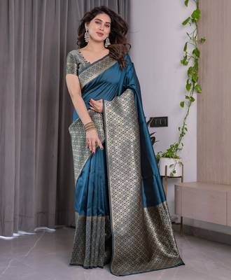 Rama elegant zari woven banarasi silk sarees with attached blouse 2