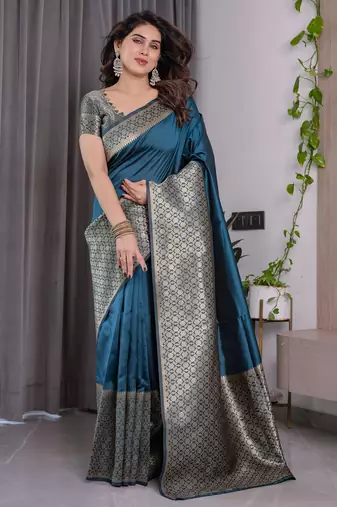 Rama elegant zari woven banarasi silk sarees with attached blouse