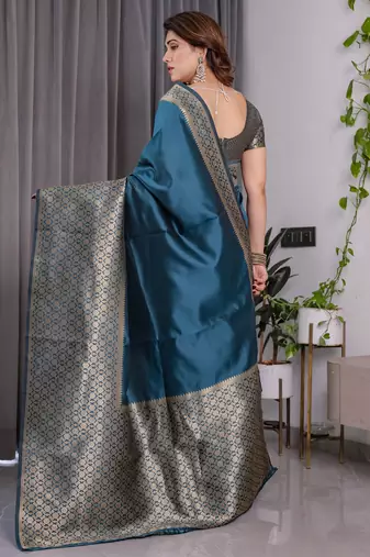 Rama elegant zari woven banarasi silk sarees with attached blouse