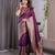 Wine elegant zari woven banarasi silk sarees with attached blouse