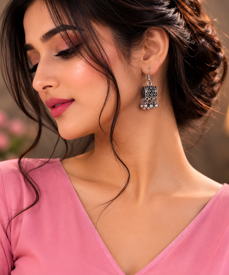 Oxidised silver jhumki combo1 of 2 earrings