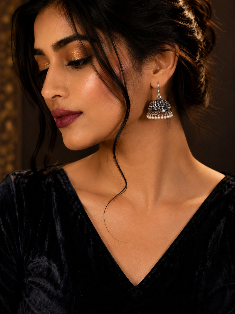 Oxidised silver jhumki combo1 of 2 earrings