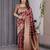 Maroon elegant zari woven banarasi silk sarees with attached blouse