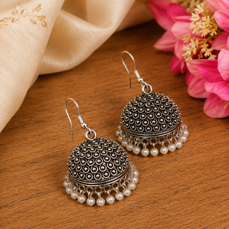 Oxidised silver jhumki combo1 of 2 earrings