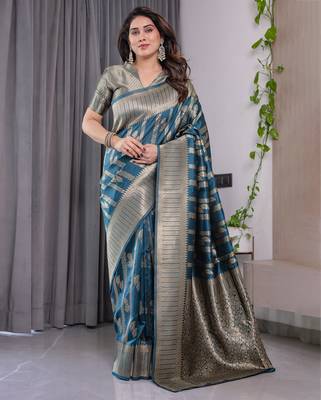 Rama elegant zari woven banarasi silk sarees with attached blouse 1