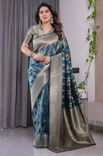 Rama elegant zari woven banarasi silk sarees with attached blouse