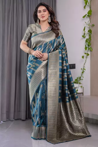 Rama elegant zari woven banarasi silk sarees with attached blouse