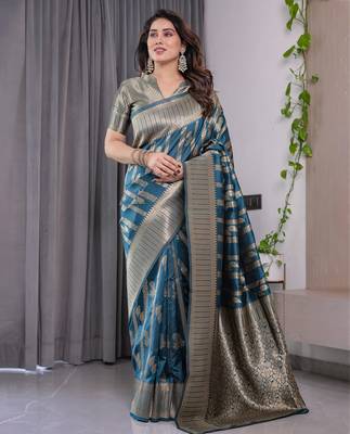 Rama elegant zari woven banarasi silk sarees with attached blouse 2