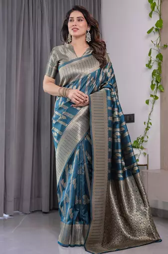Rama elegant zari woven banarasi silk sarees with attached blouse