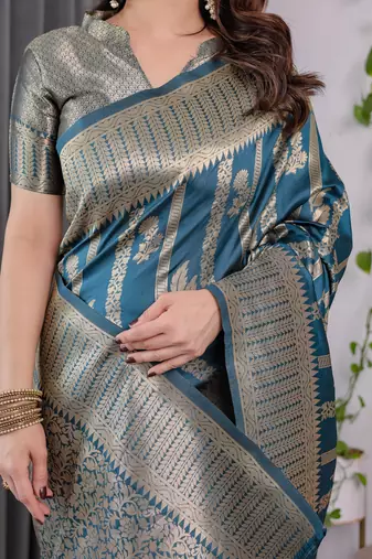 Rama elegant zari woven banarasi silk sarees with attached blouse