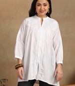 Women white floral embroidered chikankari pleats front slit kurtis