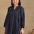 Women navy blue floral embroidered chikankari pleats front slit a-line kurtis