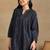 Women navy blue floral embroidered chikankari pleats front slit a-line kurtis