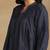 Women navy blue floral embroidered chikankari pleats front slit a-line kurtis