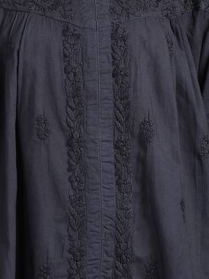 Women navy blue floral embroidered chikankari pleats front slit a-line kurtis 5