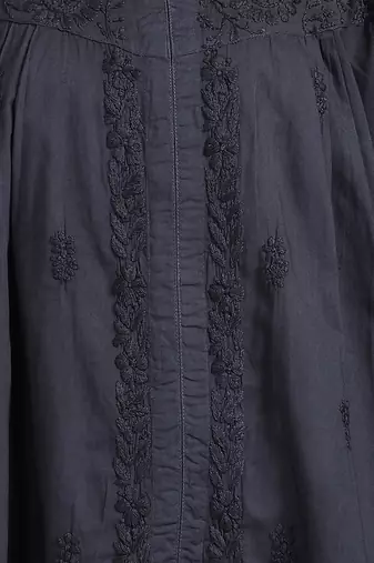 Women navy blue floral embroidered chikankari pleats front slit a-line kurtis
