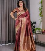Maroon elegant zari woven banarasi silk sarees with attached blouse