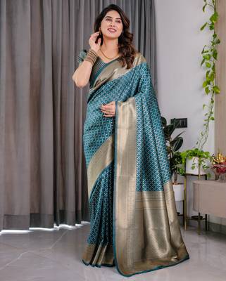 Rama elegant zari woven banarasi silk sarees with attached blouse 2