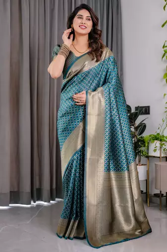 Rama elegant zari woven banarasi silk sarees with attached blouse