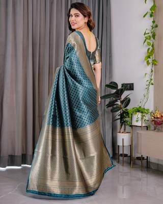 Rama elegant zari woven banarasi silk sarees with attached blouse 3