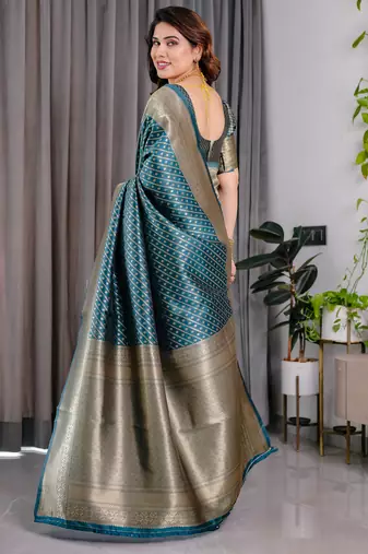 Rama elegant zari woven banarasi silk sarees with attached blouse