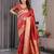 Red elegant zari woven banarasi silk sarees with attached blouse