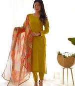 women's solid viscose straight kurta pant and dupatta set