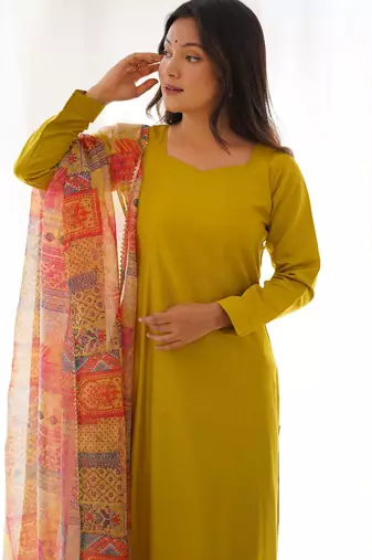 women's solid viscose straight kurta pant and dupatta set