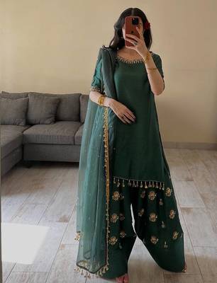 Green ada slab silk blend party wear embroidery farshi salwar suit set 1