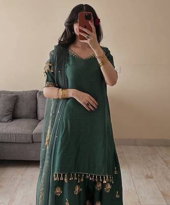 Green ada slab silk blend party wear embroidery farshi salwar suit set 2