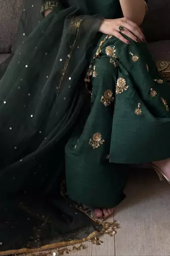 Green ada slab silk blend party wear embroidery farshi salwar suit set