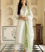 Women Floral Embroidered Thread Work Cotton Kurta with Trousers & With Dupatta