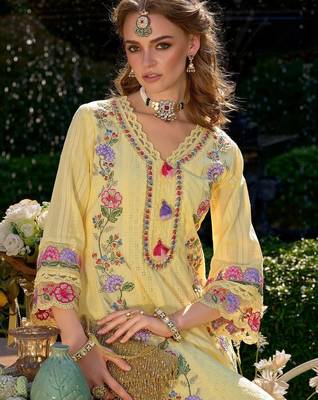 Women Floral Embroidered Cotton Kurta with Trousers & Dupatta 6