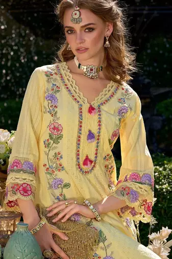 Women Floral Embroidered Cotton Kurta with Trousers & Dupatta